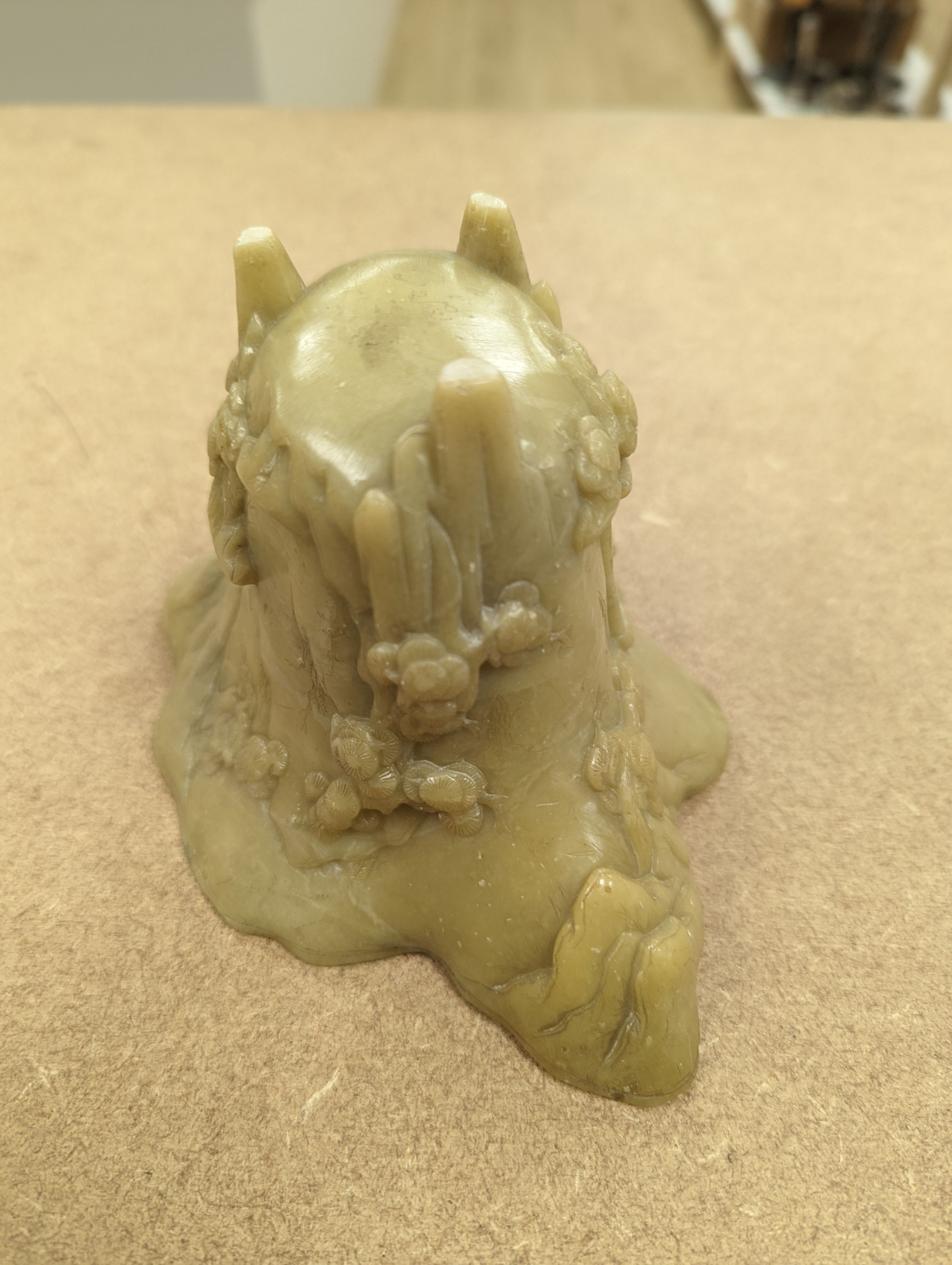 A Chinese carved soapstone libation cup, 19cm